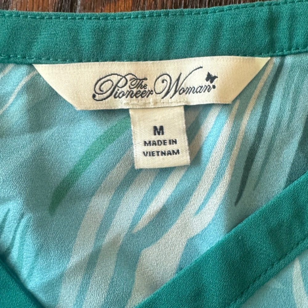 Y2K Boho The Pioneer Woman Babydoll Tunic Top Turquoise Floral Empire Waist M - Picture 4 of 5